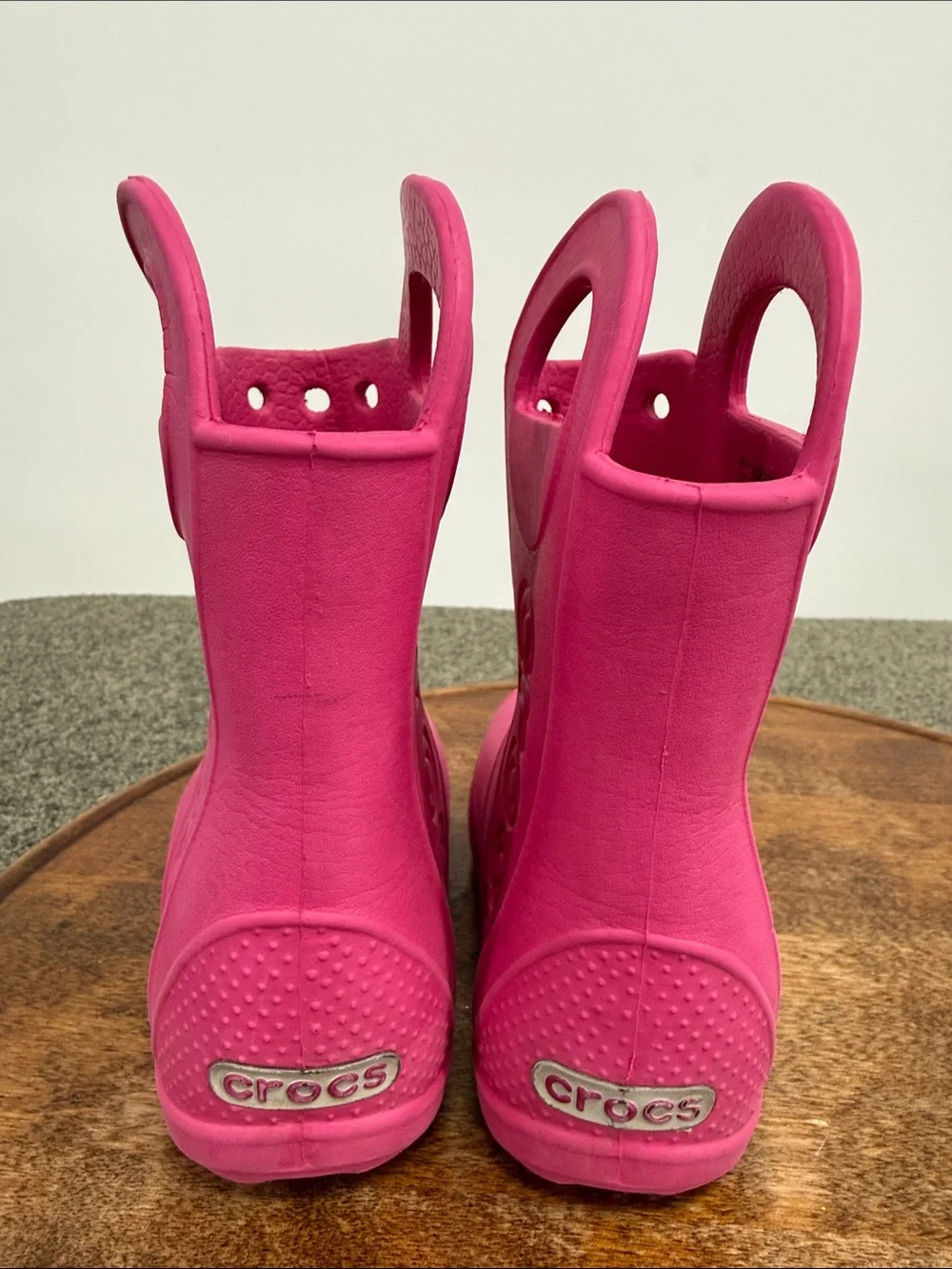 CROCS Boots Kids 8 Bright Pink Pull-On Rain Handle It Waterproof Rubber Toddler